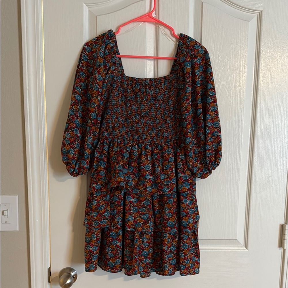 Boutique Floral Smocked Dress with Puff Sleeves